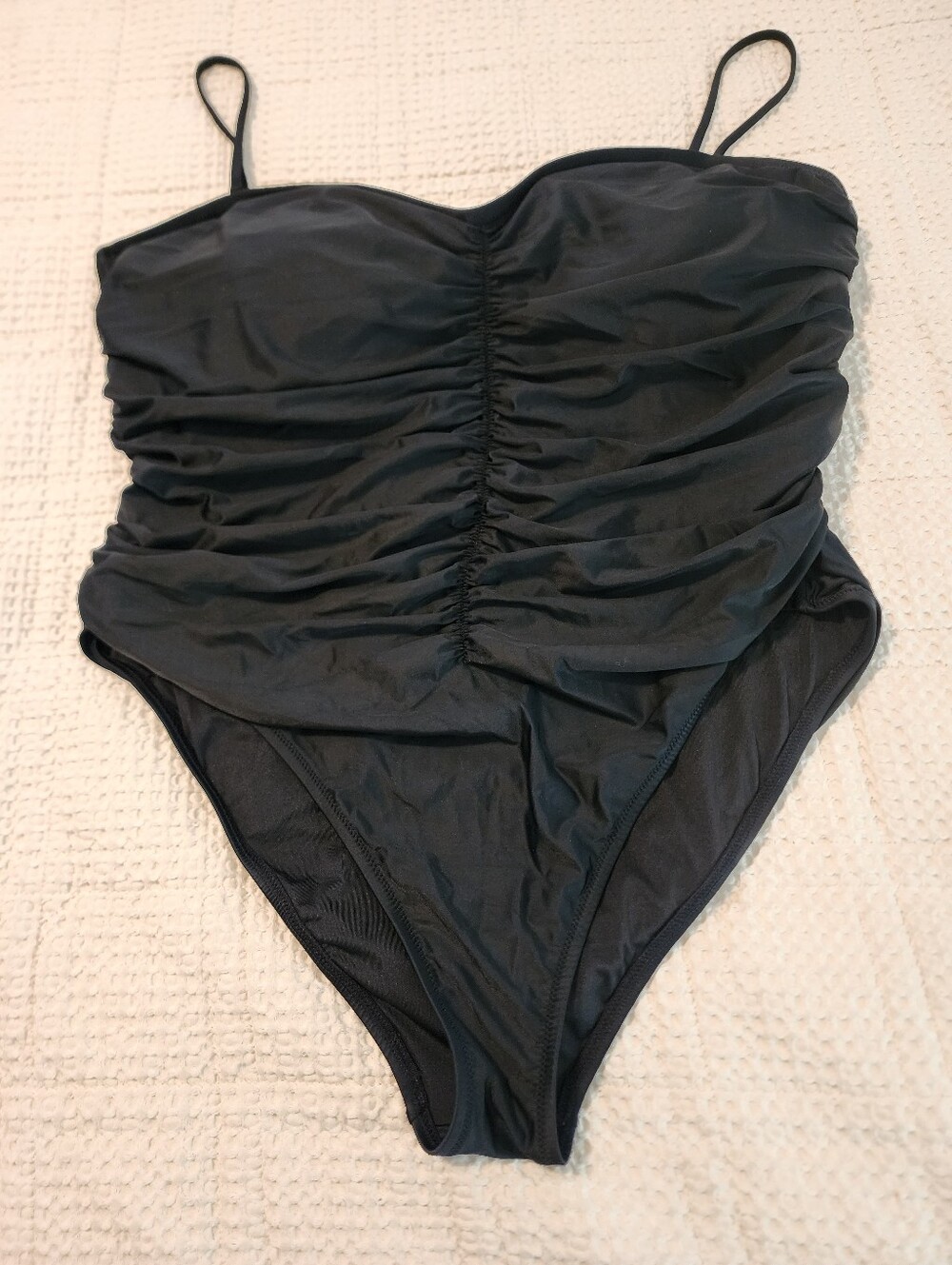 JCrew Black Ruched Shirred Front One-Piece Swimsuit Detachable Straps NWT 22